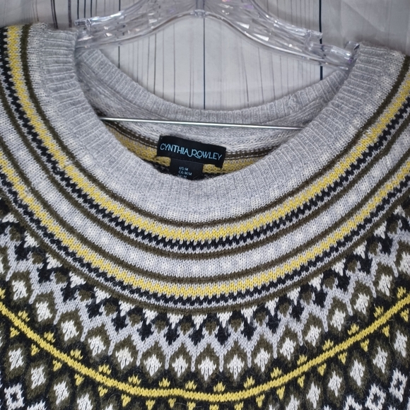 Cynthia Rowley Wool Blend Grey Fair Isle Sweater Dress - Women's M - Picture 8 of 14